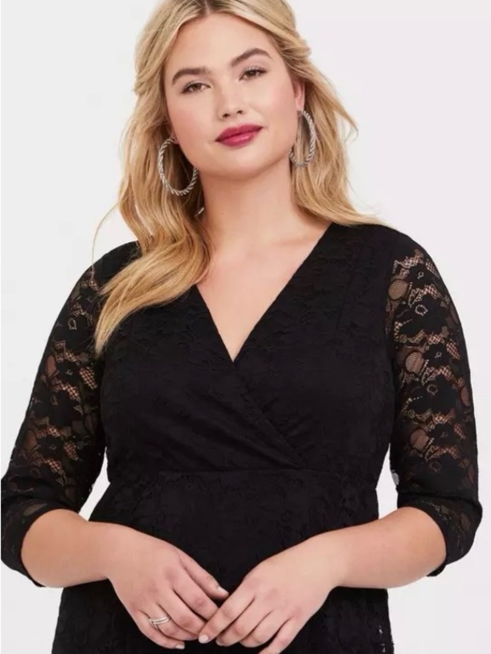 Jade by Jasmine Vintage Plus Size Black Maxi Evening Dress w/Lace Long Sleeves.